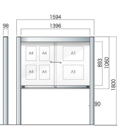 【LED付き】AGP-1510 アルミ掲示板 LED 蛍光灯 掲示板 自立 大型看板 ガラス掲示板 屋外