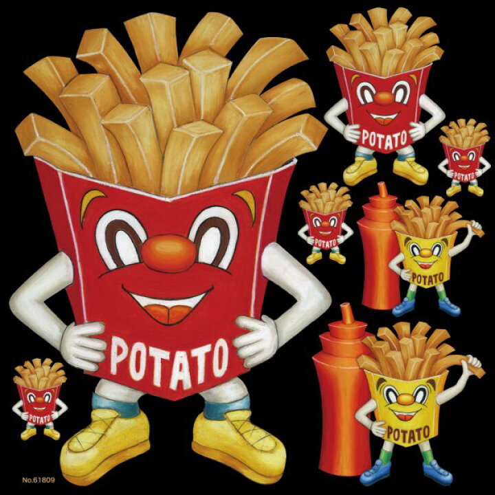楽天市場 シール キャラクター フライドポテト アメリカン イラスト 装飾 デコレーションシール チョークアート 窓ガラス 黒板 看板 Pop ステッカー 最低購入数量3枚 看板ショップ