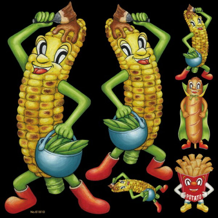 楽天市場 シール キャラクター 野菜 とうもろこし フランクフルト フライドポテト 装飾 デコレーションシール チョークアート 窓ガラス 黒板 看板 Pop ステッカー 最低購入数量3枚 看板ショップ