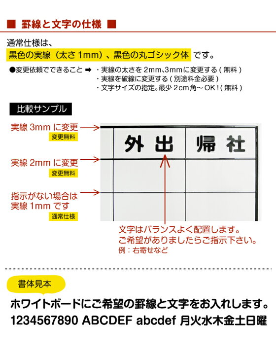 楽天市場 黒板 特注 予定表 ホワイトボード 罫線 文字入れ加工 お見積り依頼 ボード本体 加工代金 大型商品 配達日時指定不可 看板ショップ