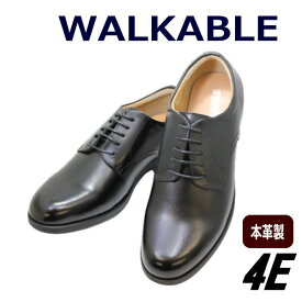 WALKABLE 6301 黒色（ブラック）本革防水ビジネスシューズ メンズビジネスシューズ 幅広 ワイド 4E 防滑 ノンスリップメンズ用（男性用）革靴 プレーントゥー 通勤 冠婚葬祭 リクルート 就活 25cm 25.5cm 26cm 26.5cm 27cm