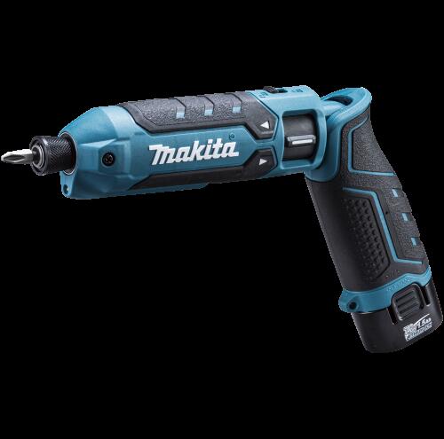 Makita TD023DSHX 無線筆電衝擊起子，配備 BL0715 (1.5Ah) 電池 x2、DC07SB 充電器和塑膠外殼。