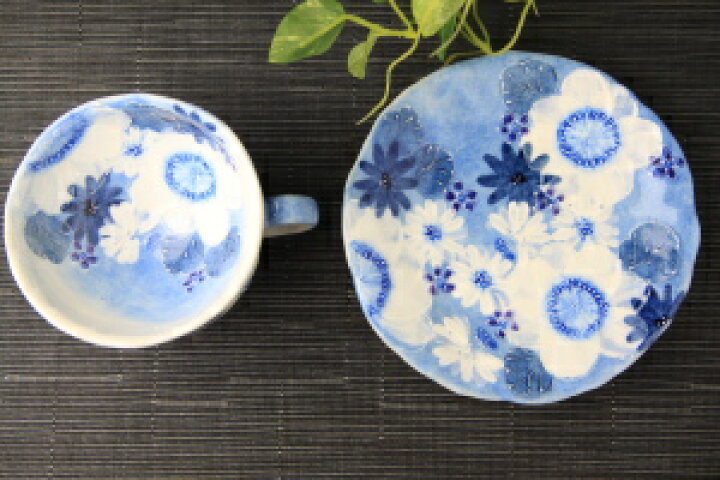 楽天市場】【ゆずりは工房】藍彩白絵花コーヒー碗皿 瀬戸焼 母の日 