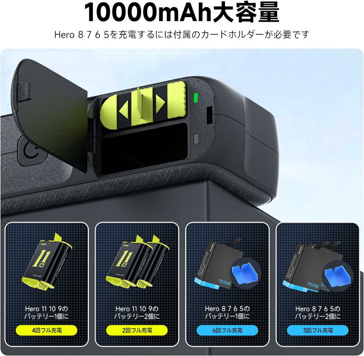 楽天市場】TELESIN Gopro 用 モバイル バッテリー Hero 11 10 9 8 7 6 