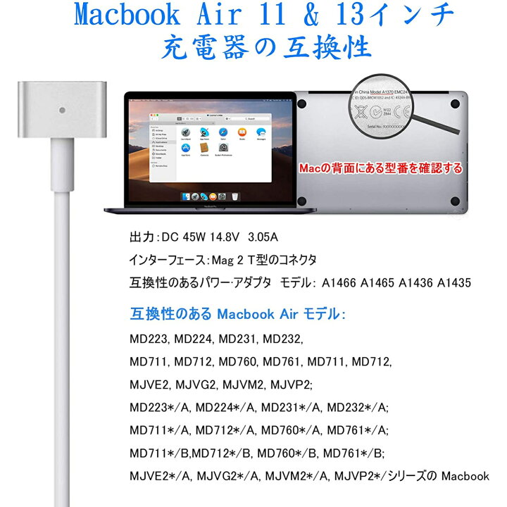 楽天市場】MacBook Air 充電器 45W Mag 2 T型 電源アダプタ Mac 互換 