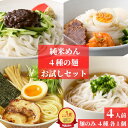グルテンフリー 麺 米粉麺 【 純米めん 4種の麺お試しセット 4人前 】 国産 うどん パスタ 米麺 ラーメン 中華 そうめ…