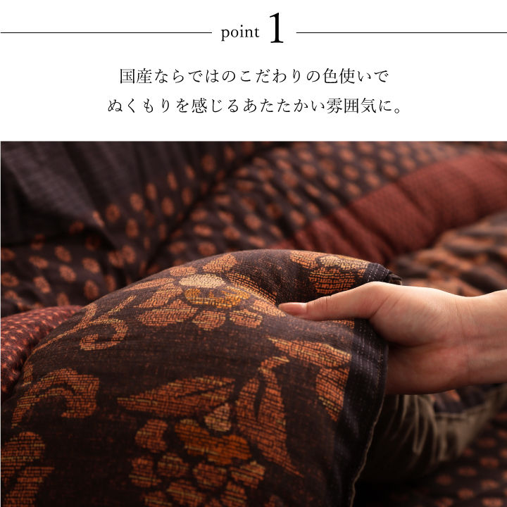 【ポイント５倍】日本製 こたつ布団 こたつ厚掛敷布団 セット 和柄 長方形 ブルー ブラウン 約205×285cm 3
