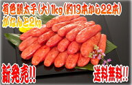 【一本物】【送料無料】売れすぎで発送が遅れています！有色辛子明太子（中〜大）1kg×2＝2kg！！--メガ…