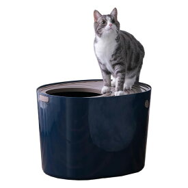 アイリスオーヤマ 上から猫トイレ PUNT-530 猫トイレ 本体 大型 スコップ付き おしゃれ 飛び散り防止 ネイビー ホワイト オレンジ