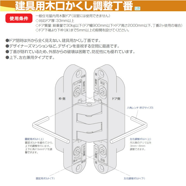 楽天市場】建具用木口かくし調整丁番 アトムリビンテック ATOM 095927 