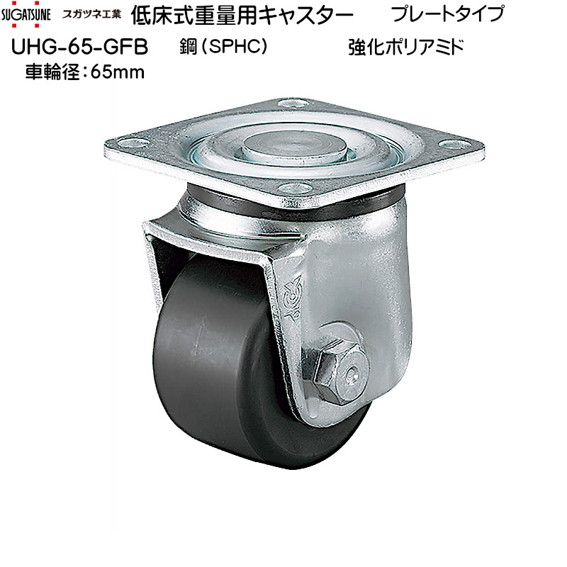 低床式重量用キャスター LAMP UHG-65-GFB 鋼（SPHC） 強化ポリアミド