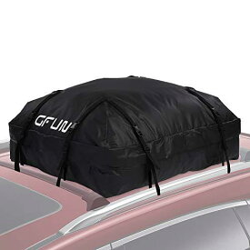 ルーフキャリアバッグ GFUN 防水 カーゴバッグ 屋根バッグ 折り畳み 大容量425L 耐荷重35kg 8本ベルト 取付簡単 二重PVC防水加工 高強度500Dポリエステル 隠れ式防水ファスナー 防雨 防雪 防風 キャンプ 旅行用 112×86×43cm 日本語-英語取扱説明書付き（ブラック）