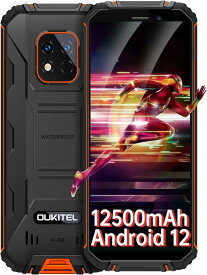 OUKITEL WP18Pro simフリー スマホ 本体 5.93インチ 12500mAhバッテリー IP68/69K防水防塵耐衝撃 Android 12搭載 4GB RAM+64GB(最大1TB) ROM 4GデュアルSIM 高画素13MPカメラ、USB、OTG、NFC、GPS機能 技適認証済 オレンジ