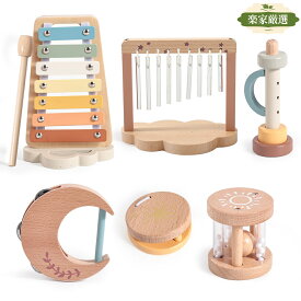 【新品登場 10倍ポイント】[楽家 知育おもちゃ公式店]木製楽器 おもちゃ 6点セット 知育玩具 赤ちゃん 出産祝い 入園祝い 木琴 タンバリン ラトル カスタネット ウインドチャイム クラリネット 天然木 安全設計 音楽教育 モンテッソーリ ギフト 1歳 誕生日プレゼント