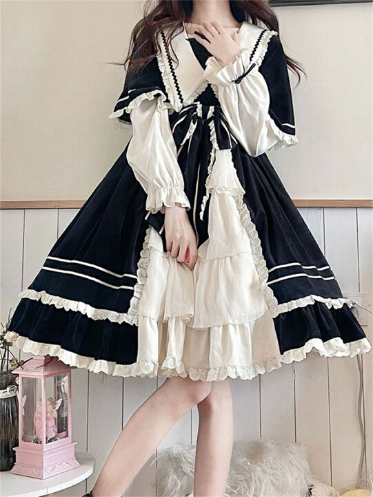 楽天市場】コスプレスウィートロリータドレスブラック長袖ラフルズ弓 