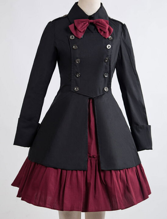 楽天市場 ゴスロリ軍服ワンピース Op ブラック コットン ダブルブレスト ボタン 長袖 リボン アイドル衣装 フリル 制服ワンピース 金城商店