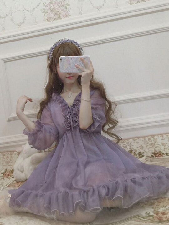 楽天市場】甘いロリータワンピース ラベンダー フリル レール 姫ロリ 