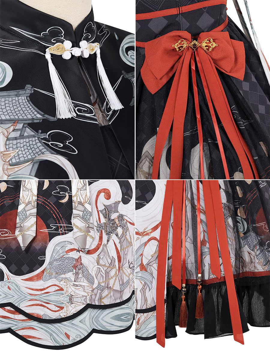 中国風のロリータJSKドレス黒ロリータジャンパースカートと岬クラウド襟 金城商店