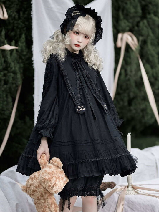 楽天市場】ゴシックロリータOPドレス黒長袖レースフリルポリエステル 
