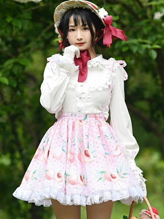 楽天市場】甘いロリータSKリーフフルーツ花柄ピンクレースロリータ フルーツ柄ピンクスカート