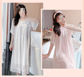 激安セール セクシー 薄い 可愛い パジャマ 夏 胸パッド付き 姫系 レースフリル 半袖 ルームワンピースルームウェア ネグリジェ 寝巻き マキシ丈 女の子