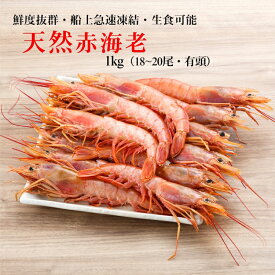 お中元 天然赤海老 1kg（約18〜20尾）エビ えび 海老 赤エビ 冷凍 BBQ 魚介 海鮮 寿司 刺身 海鮮丼 フライ 鍋 エビフライ 沢山 贈答 贈り物 ごちそう ご褒美 生食可 1000g アカエビ 赤えび