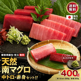 お中元 天然 南マグロ 中トロ 赤身 刺身 400g 正規品 本わさび付き 田丸屋本店 冷凍 養殖 大容量 4人前～5人前 説明書付 マグロ まぐろ 鮪 ミナミマグロ インドマグロ
