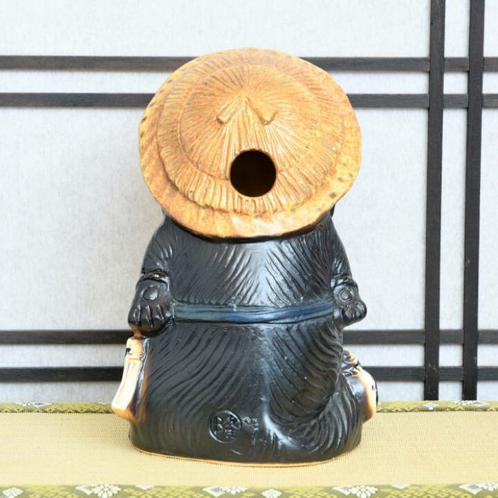 楽天市場】信楽焼 陶器 たぬき おかげさま狸 (紺) お辞儀 前掛け 感謝 