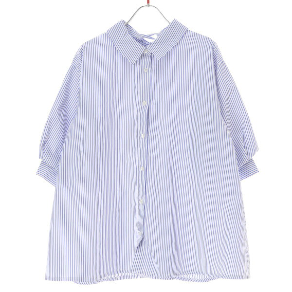 【中古】NICE CLAUP / ナイスクラップ continuer de NICE CLAUP ストライプパフスリーブ七分袖ブラウス【cacgaiai-l】