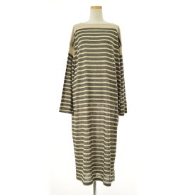 【中古】mizuiro-ind / ミズイロインドリネンボーダーバスクシャツロング長袖ワンピース【cacfahce-l】