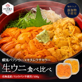 【楽天スーパーSALEポイント2倍】 北海道産 うに食べ比べセット 蝦夷バフンウニ キタムラサキウニ 塩水パック100g うに 雲丹 天然 生うに 海鮮 朝獲れ 無添加 ミョウバン不使用 安心安全 生食 お中元 贈り物 お祝い 熨斗 バースデー 誕生日 お歳暮 夏ギフト 稀少品 夏季限定
