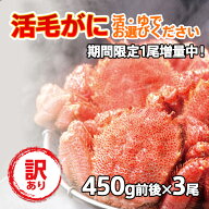 期間限定 増量 2尾を3尾に増量中 活カニ 訳あり 活毛ガニ 450g 3尾 北海道産 冷蔵 ボイル対応 毛蟹 毛が…