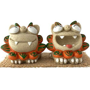 沖縄土産 シーサー 置物 ミニ 玄関 大笑いシーサー オレンジ