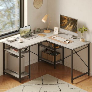 Bestier l字デスク 幅120cm ゲーミングデスク パソコンデスク L字型 机 pcデスク 収納ラック付き デスク 棚板高さ調節可能 コーナーデスク オフ ィスデスク 左右入れ替え 書斎 在宅勤務 組立簡単