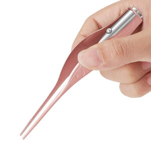 DFsucces LEDライト付き耳かき ピンセット 耳掃除 子供用 極細先端 ステンレス製 ピンセットタイプ ミミ光棒 はっきり見える(ローズゴールド) 1個 (x 1)