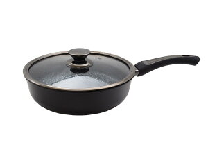 ケヴンハウン(Kevnhaun) アルミフライパン26cm 深型 マーブルコーティング IH対応 ガラス蓋付 軽量 フッ素樹脂加工 ジェットブラック PFOA PFOSフリー PVDコーティング 煮込み 黒 KVJB26
