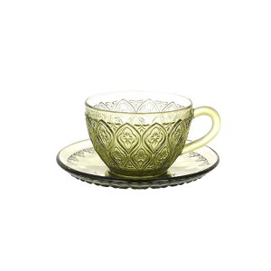 _g(Dulton) H OXJbv\[T[ tBI[ O[ 160ml GLASS CUP  SAUCER ffFIOREff GREEN A615-818GN Jbv : 65×120mmAa100mmA\[T[ : 23mmAa150mm