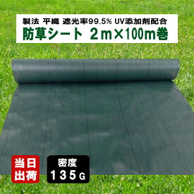 防草シート 密度135G 2m×100m グリーン UV添加剤入 抗菌剤入 135g平米 高密度 厚手 除草シート 草よけシート 雑草対策 雑草防止 砂利下 人工芝下 造園 園芸 ガーデニング