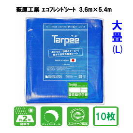 萩原工業 ターピー エコフレンドシート(L) #3000 3.6m×5.4m 10枚入 2間×3間 2K×3K 養生 工事 防災 備蓄 地震 屋根 雨よけ 日よけ 防水 防雪 ブルーシート
