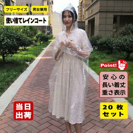 レインコート 使い捨て ポンチョタイプ 無色透明系 着丈120cm 1枚60g 20枚入 雨具 カッパ 雨合羽 梅雨 防災 選挙 野外アウトドア ポケット ノベルティ 感染対策