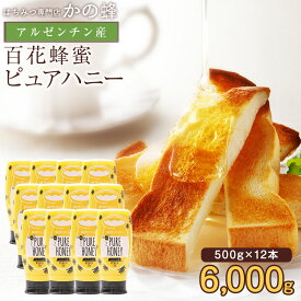 純粋はちみつPURE HONEY 500g×12本セット 完熟蜂蜜 アルゼンチン産 百花蜂蜜 プッシュボトル 6000g まとめ買い 無添加 お得 おすすめ 本物の品質 効果効能を感じてください 蜂蜜専門店 かの蜂 非常食 100％純粋 健康 健康食品