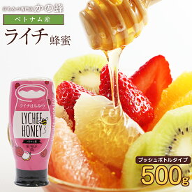 【ベトナム産】ライチ蜂蜜（500g）フルーティで濃厚な味わい！使いやすい逆止弁容器プッシュボトル使用 生はちみつ 非常食蜂蜜専門店　かの蜂 100％純粋　健康　健康食品