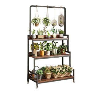 【月末SALE!10%OFF】RAKU プランターラック 観葉植物スタンド 3段式 吊り鉢対応 多層フラワーラック 園芸棚 木目調 ナチュラルカラー 観葉植物棚 フラワースタンド 植木鉢ラック 吊り下げ 園芸