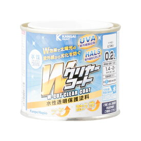 Wカットクリヤーコート0.2L 水性透明保護塗料 紫外線吸収剤 紫外線劣化防止剤 UVA HALS 環境に優しい 低VOC型 ツヤアップ 高耐久 防サビ 防カビ 防さび 防かび 仕上げ剤 コーティング剤 紫外線ブロック 水性 速乾性 耐久性 鉄部 外壁 ブロック 室内壁 木製品