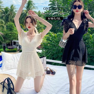 ワンピース水着 レディース 体型カバー 水着 フィットネス オールインワン セクシー 半袖 レース ママ水着 大きいサイズ ダブルショルダー 黒 ワイヤーなし パット付き タンキニ ビキニ バ