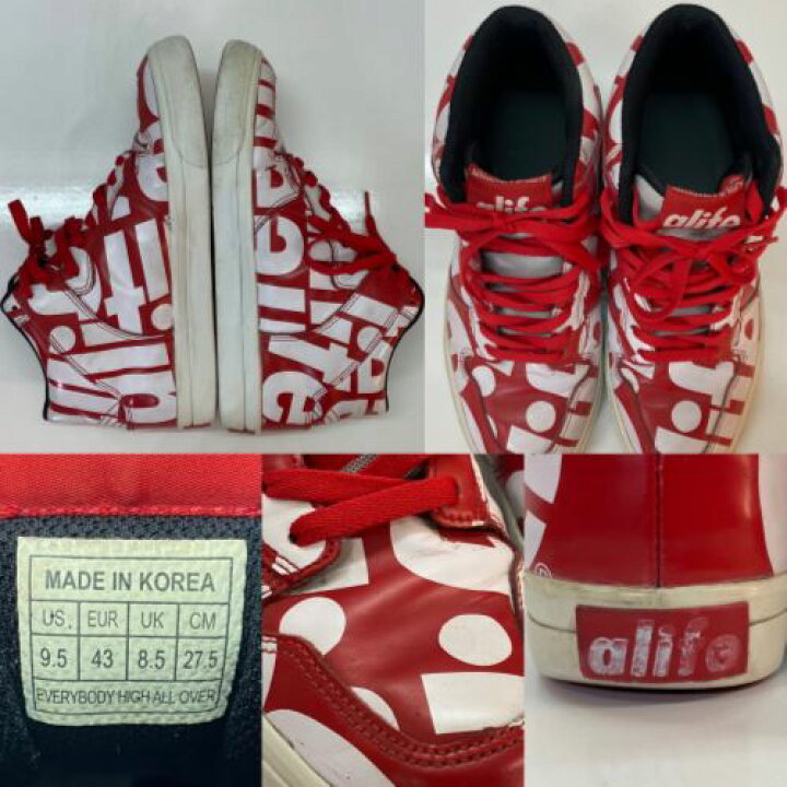 alife エーライフ スニーカー ハイカット ロゴ 総柄 27 5CM メンズ レッド ホワイト メンズ・スニーカー 中古 2 リバティ鑑定倶楽部