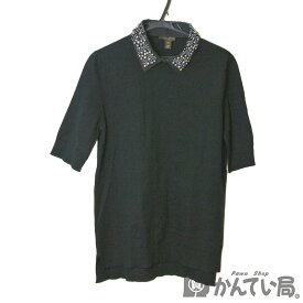 LOUIS VUITTON【ルイ・ヴィトン】半袖 Tシャツ トップス 襟取り外し可能ビジュー ビーズ ブラック レディース Sサイズ コットン100％ 【USED-A】【質屋かんてい局名古屋西店】