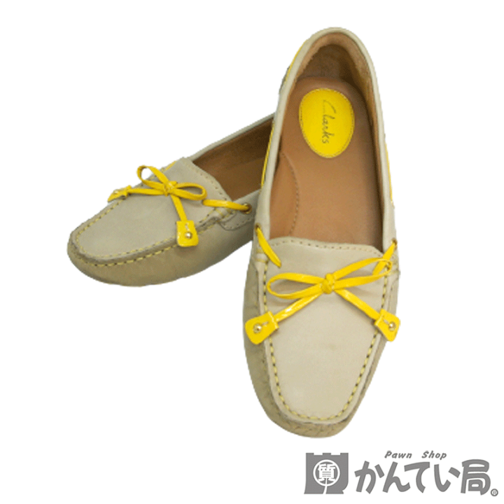 CLARKS【クラークス】ドライビング シューズ モカシン リボン レザー グレー イエロー 表記サイズ：3 日本サイズ：約22cm  レディース【中古】【USED-AB】【質屋かんてい局名古屋西店】 | かんてい局名古屋西店