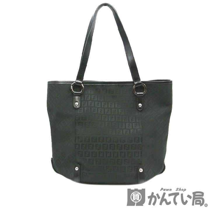 FENDI フェンディトートバッグズッカ柄 キャンバスレザーブラック黒