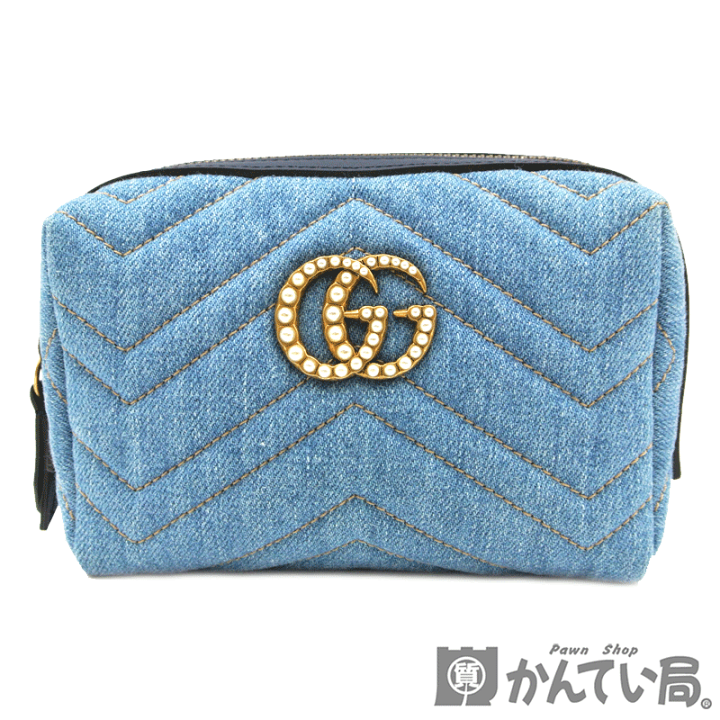 GUCCI デニムブルー キルティングポーチ